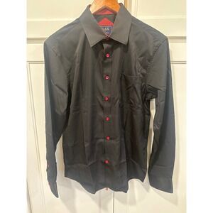 FLEX Mens Luxury Collection Black Button Up Dress Shirt Red Accents Size S